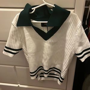 Rib Knit Contrasting Crop Tee